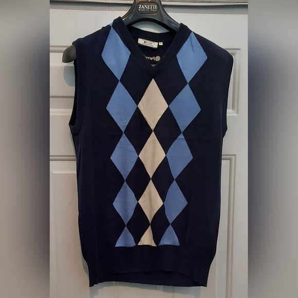 PERRY GOLF BY GLENMUIR MEN'S BLUE ARGYLE COTTON PULLOVER GOLF VEST SIZE L NWOT - Picture 1 of 7